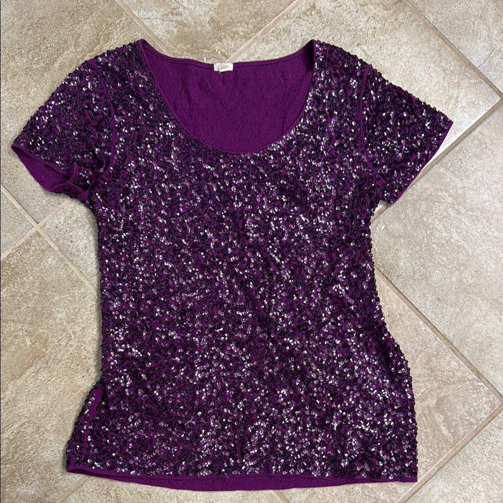 J. Crew Purple Sequin Short Sleeve Tee